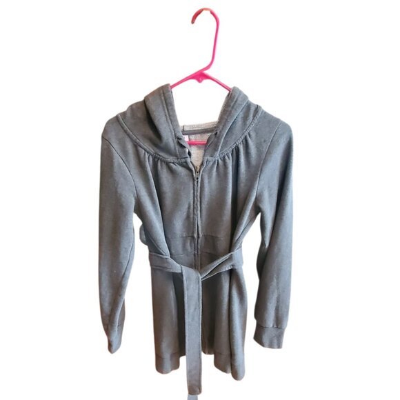 Plush & Lush Long Grey Hooded Sweater With Belt - Picture 1 of 2